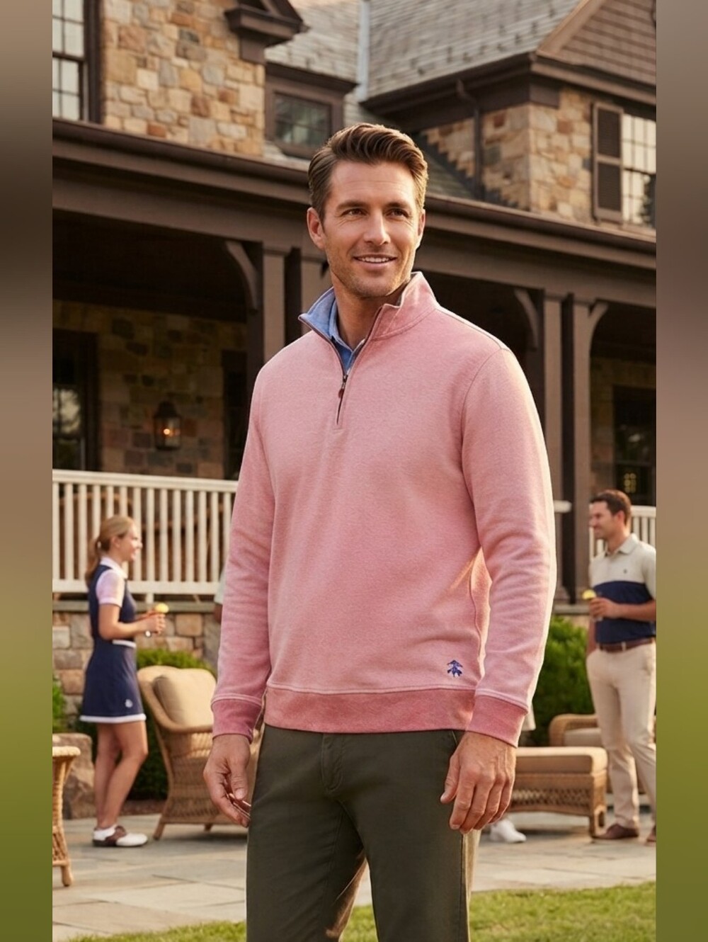 Brooks Brothers Pink Cotton Quarter Zip Pullover Sweater Size S